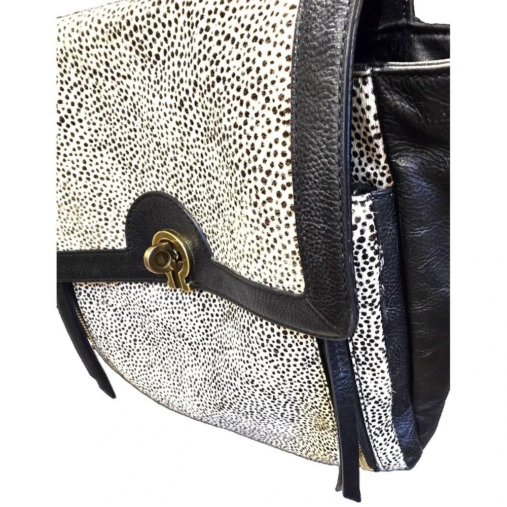 Fossil Amelia‎ Convertible Backpack White Cheetah Spotted  3-IN-1 Black Leather